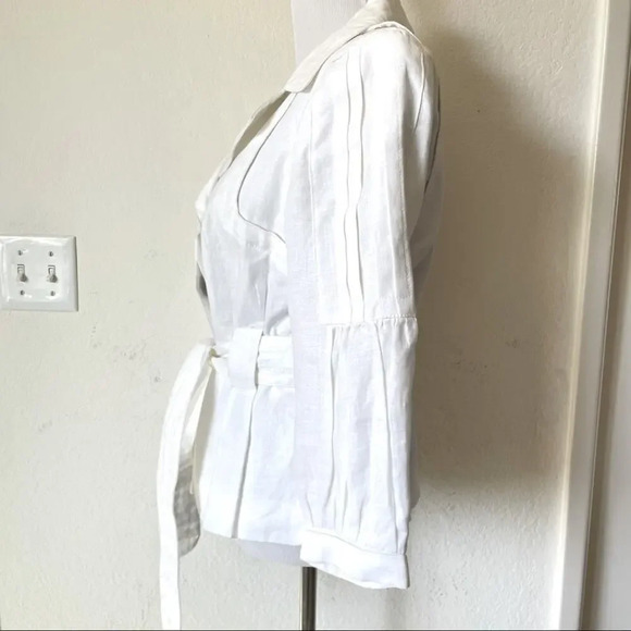 ZARA White 100%  Linen Belted Summer Jacket Small - Picture 13 of 15